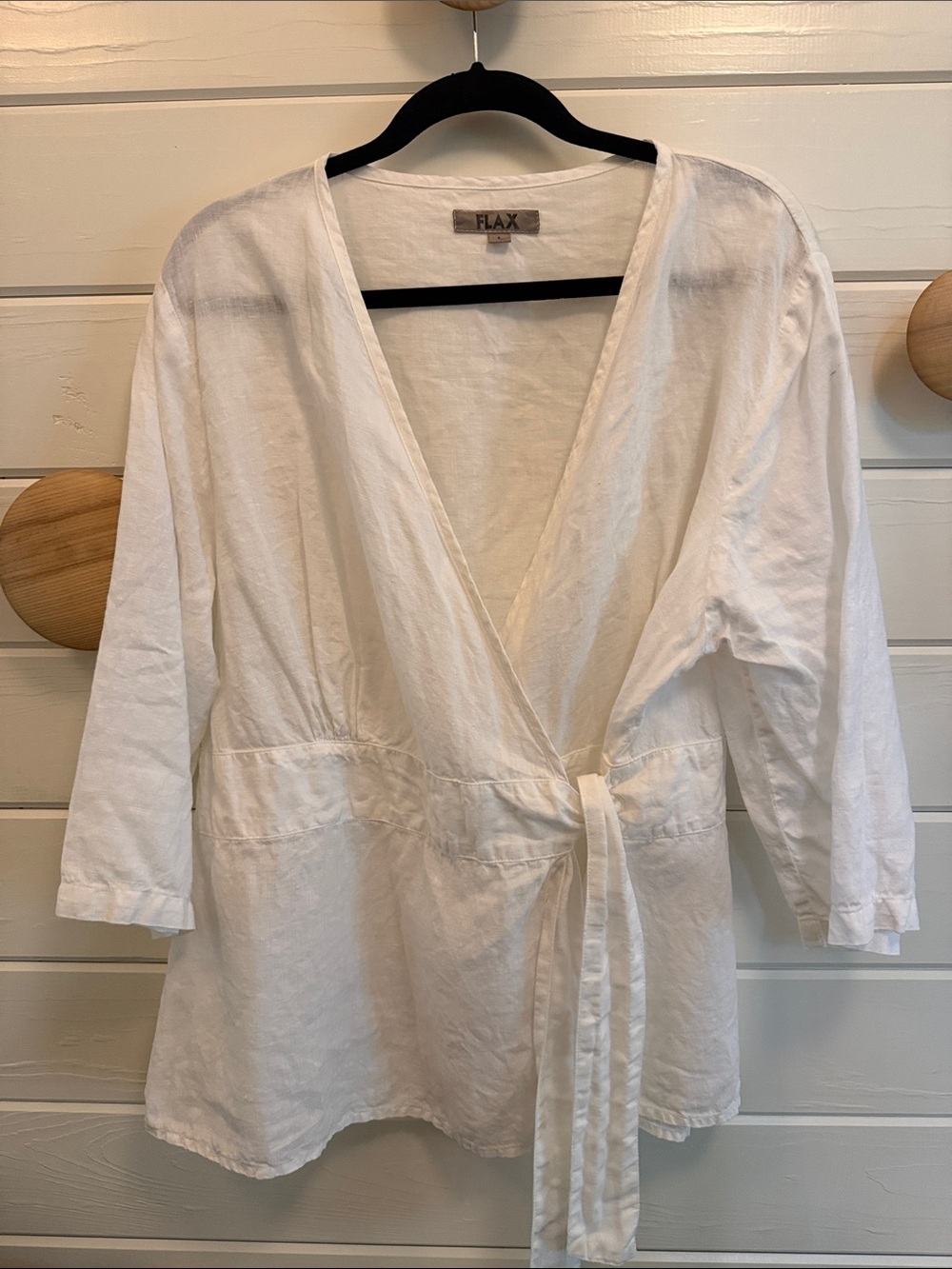 Flax White Linen Wrap Tunic with Tie